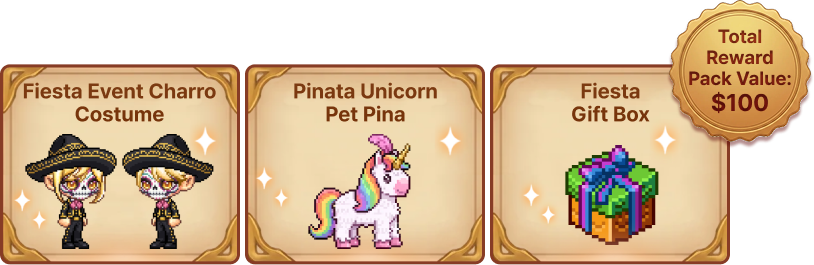 Fiesta Event Charro Costume, Pinata Unicorn Pet Pina, Fiesta Gift Box - Total Reward Pack Value $100