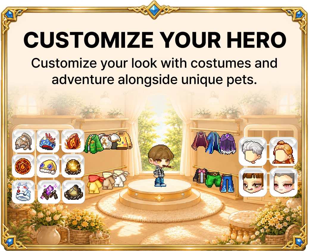 Customize Your Hero - Customize your look with costumes and adventure alongside unique pets.